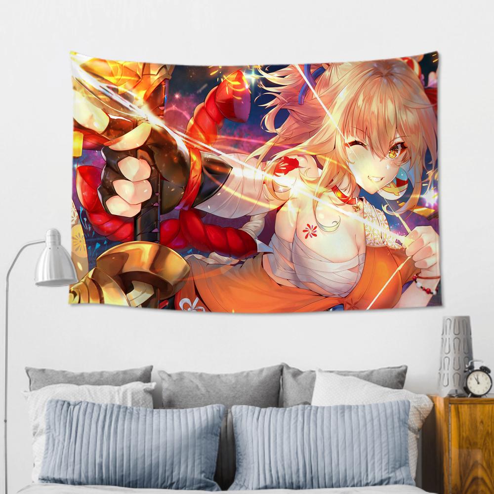 Yoimiya Animation G-Genshin I-Impact Tapestry Room Decor Wall Cloth Party Hanging Background Room Decor Baby Room