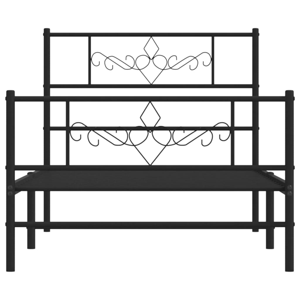 Metal Bed Frame with Headboard and Footboard Black 75 x 190 cm