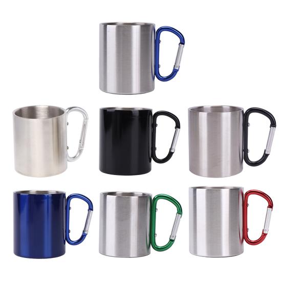 Stainless Steel Cup 220ml Double-layered Cup for Camping Traveling Handle Carabiner Backpacking Hiking Portable