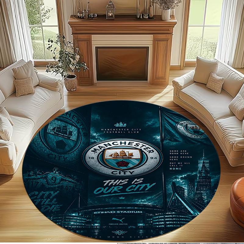 Manchester City FC Print Round Rug, Washable Floor Carpet, For Entryway Dorm Laundry Room Office Study, Home Decor Birthday Christmas Gift