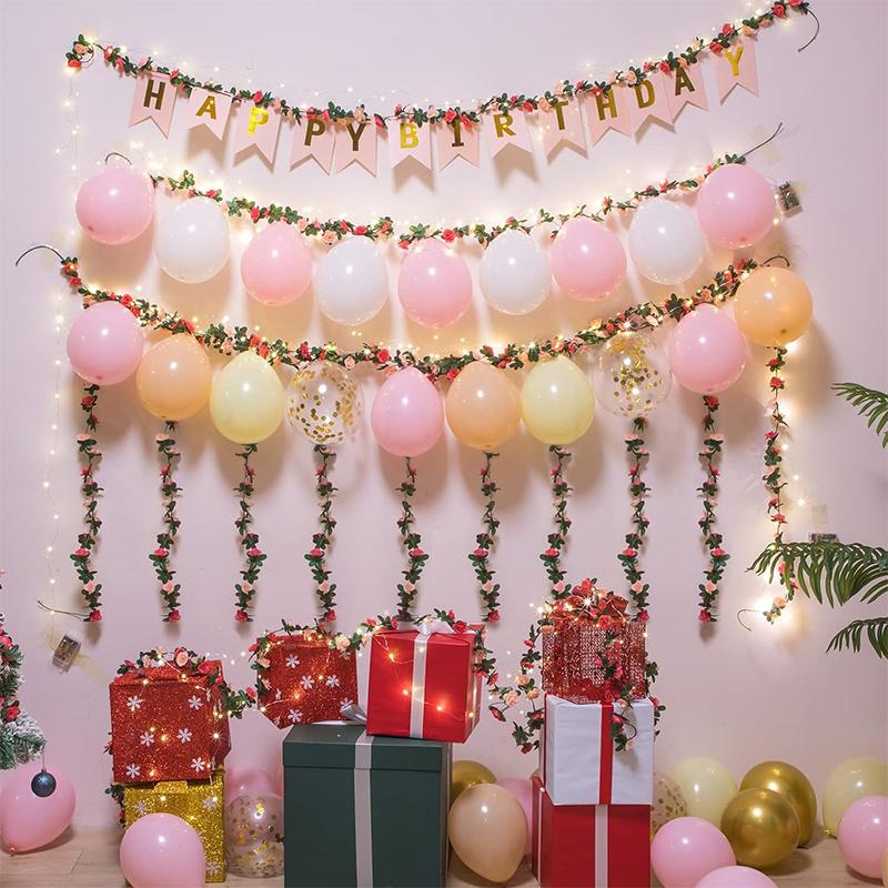 Pink Artificial Sakura Flower Vine LED String Lights Wedding Decoration Garden Arch Hanging Party Home Room Decor Flower Garland
