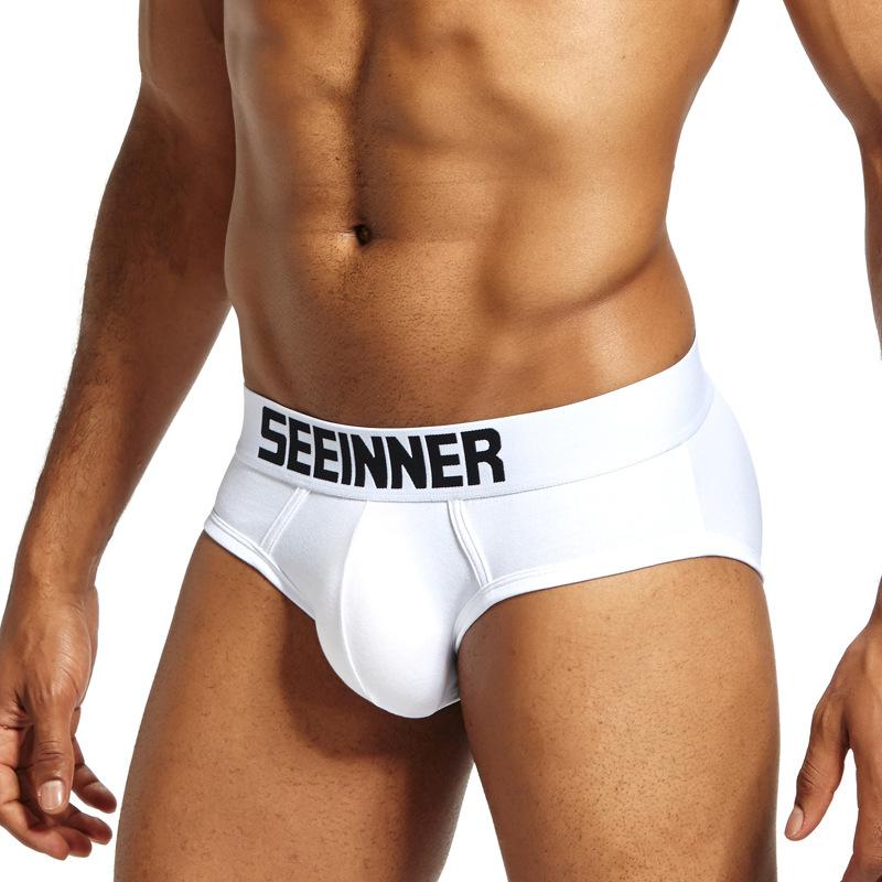 

Men s new pure cotton solid color sexy high-quality briefs fashion business blue briefs M белый