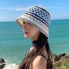 Women Striped Hollow Crochet Bucket Hat Breathable Openwork Wide Brim Sun Cap Lightweight Fisherman Hat for Summer Casual Sun Protection
