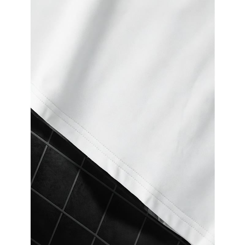 European sizes Men'S White Round Neck T-Shirt Featuring a Geometric Pattern, with a White Upper Part Adorned with Zigzag Lines