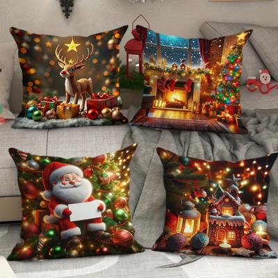 Nueva Funda de Cojín Estampada de Navidad Alce Navideño Decoración Hogar Sofá Funda de Cojín Cojín de Cabecera