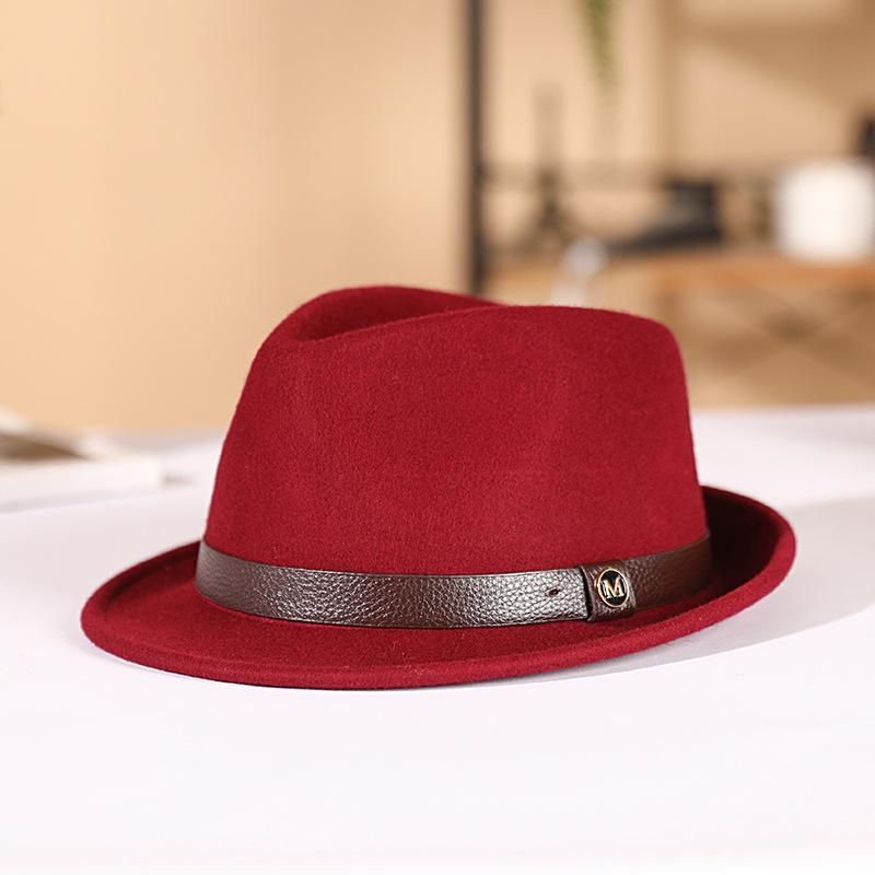 Hat autumn and winter pure wool top hat woolen retro French British jazz hat rolled edge felt hat