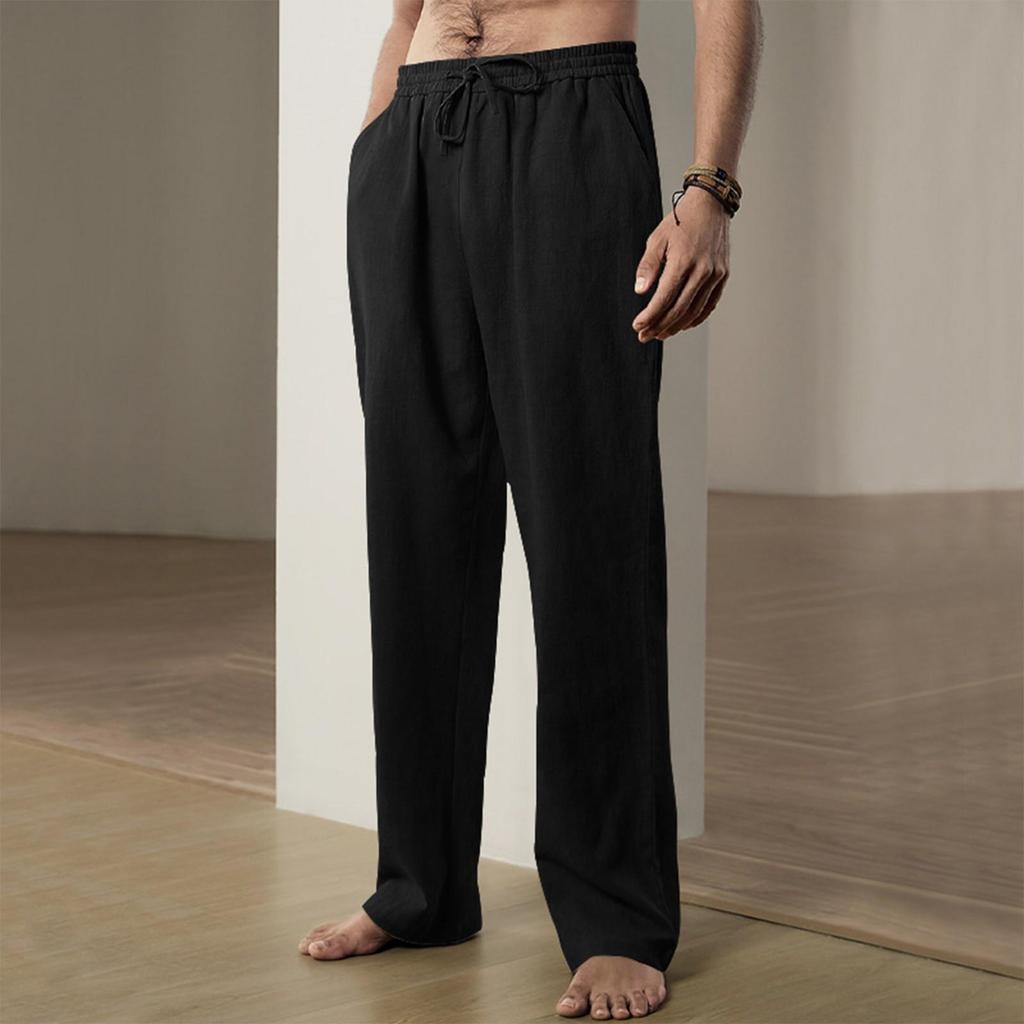 Spring and summer men's linen-blend wide-leg thin breathable loose vacation casual straight trousers