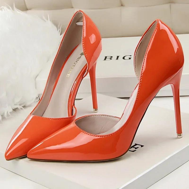 Women Patent Leather High Thin Heel Shoes Office Shallow Mouth Single Shoes Nightclub Party Wedding Banquet Gathering Lady Pumps