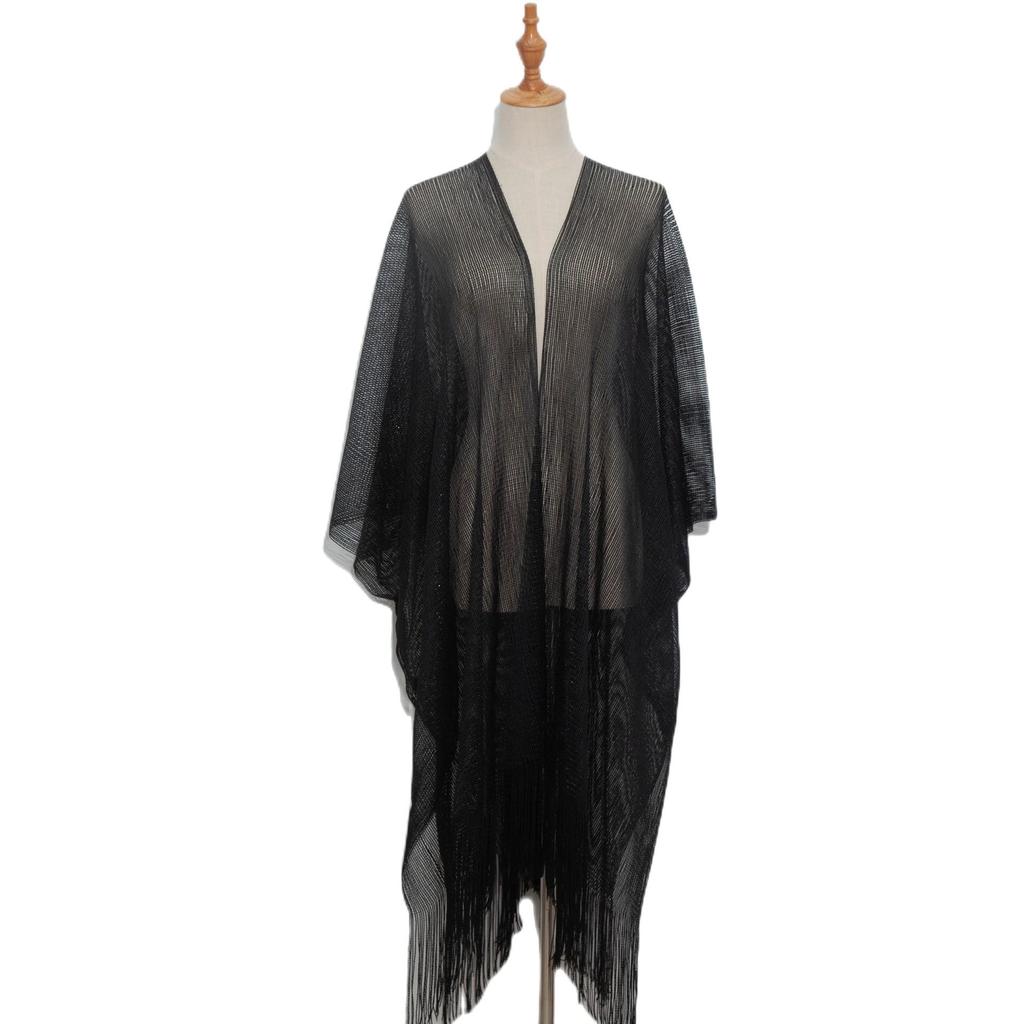 European & American Style Gold and Silver Tassel Cape - Women's Transparent Summer Shawl
