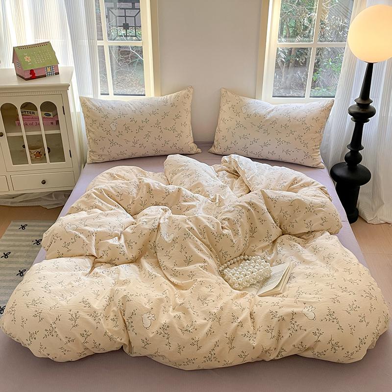 Cute Girl Duvet Cover Set Floral Pastoral Style Duvet Cover Fluffy Comfortable 4Pcs Bedding Set with 1Flat Sheet Pillowcase