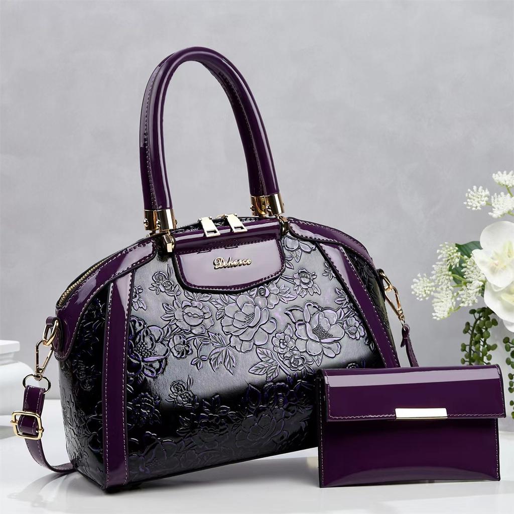 New Trendy Luxury Glossy Embossed Women Mommy And Me Top Handle Bag, Versatile Convertible Shoulder Crossbody Purse For Daily Shopping Dating Outfits