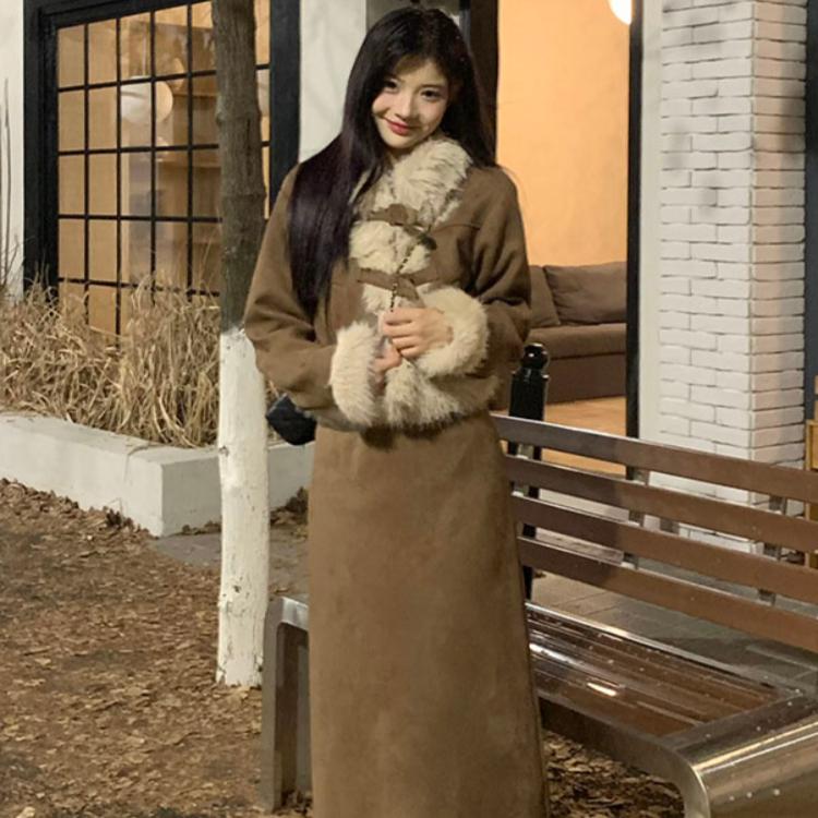 Winter Pink Warm Jacket Suits Korean Fashion Faux Fur 2 Piece Skirt Set Women Casual Y2k Blazers Coats + Mini Skirts Chic