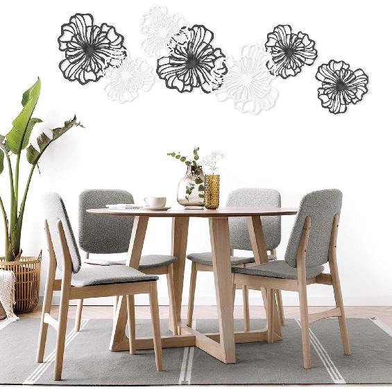 7 Piece Metal Wall Decor for Living Room, Boho Double Layered Iron Flower Wall Hanging Art, Aesthetic Indoor Metal Wall Sculpture Decor for Bedroom