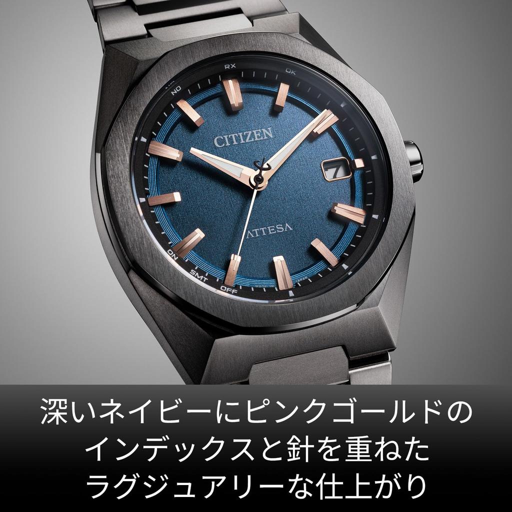 Citizen ATTESA Radio-controlled Water-resistant Business Watch CB3045-61L Octagonal Bezel Eco-Drive Solar Titanium Men's Black Blue