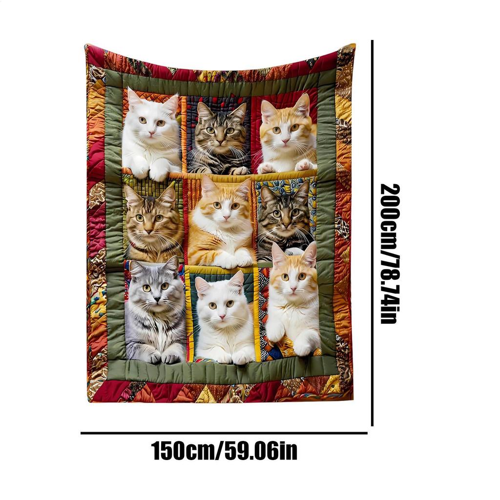 Bohemian Style Cat Themed Flannel Blanket Multi-Color Polyester Throw For Ideal For Sofa Naps Perfect Gift For Cat Lovers