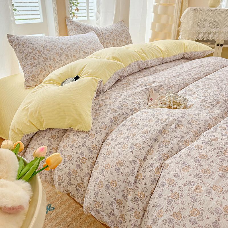 Class A maternal and infant grade, jacquard aerobic colored cotton, skin-friendly, comfortable, simple and literary 4pcs set on the bed