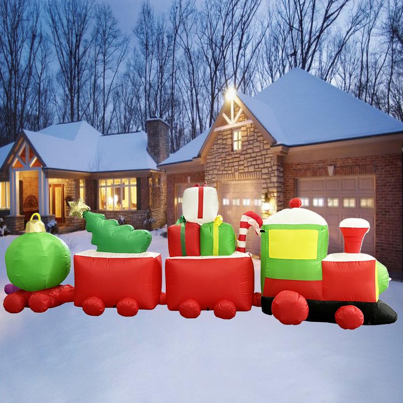 Christmas Decorations Santa Drive Train 3.6M/12FT Built-in LEDs Inflatable Toys Model Outdoor Ornament Xmas Party Garden Decor
