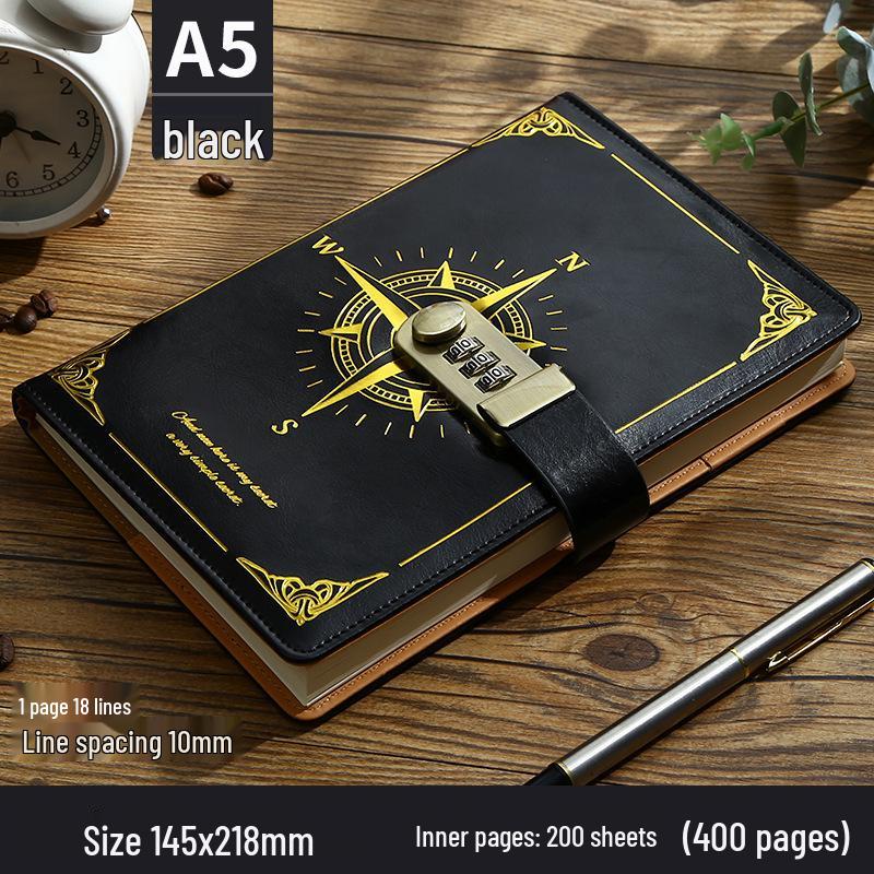 2025 Retro Lockable Password Diary - Simple & Literary Design for Men & Women