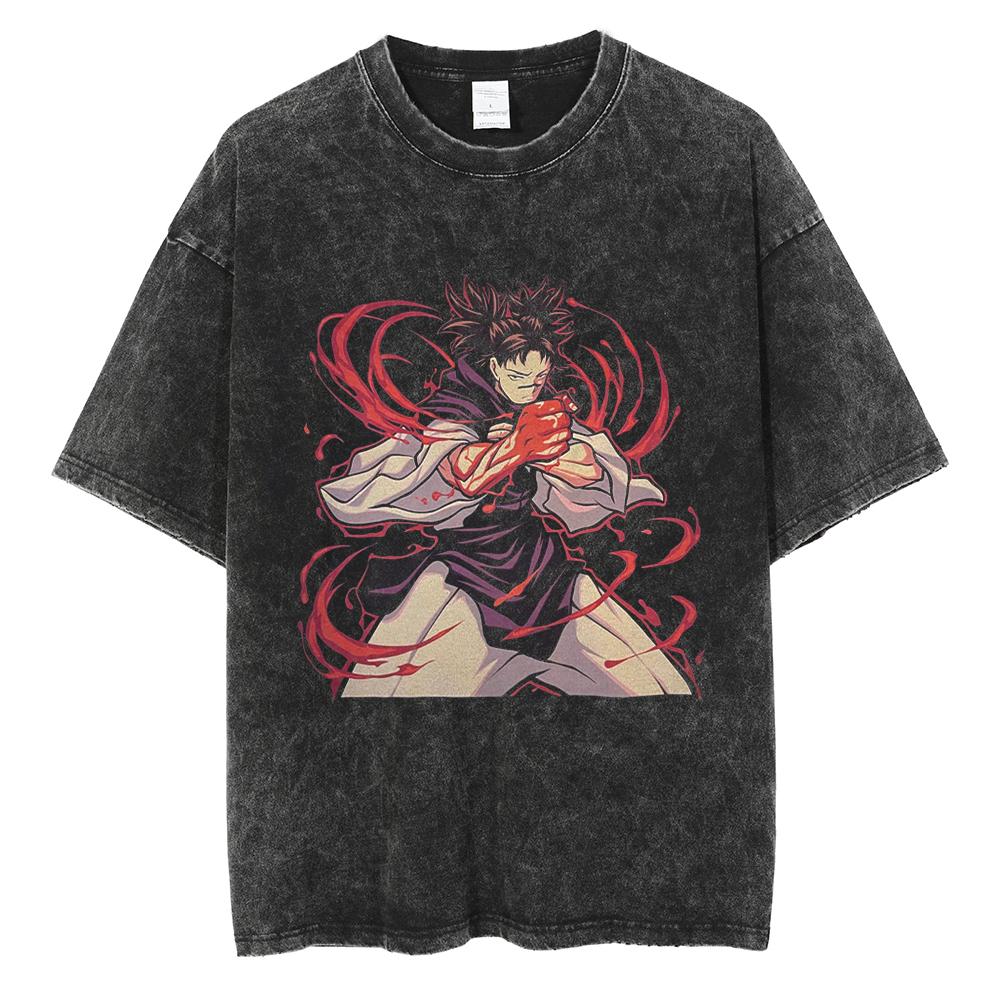 Anime Jujutsu Kaisen Satoru Gojo Cool Print Tshirt Men Women Manga Vintage T-shirts Harajuku Male Washed Cotton T Shirt