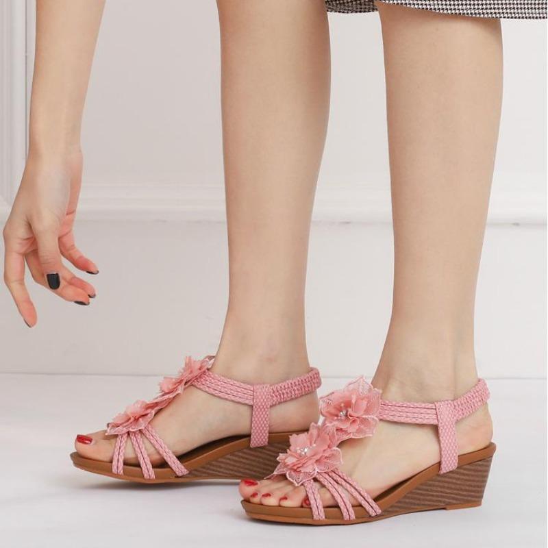 Wedges Roma Shoes for Women 2025 Summer Bohemian Flower Vacation Beach Sandals Size 36 42 Sandalias De Mujer Women's Sandals