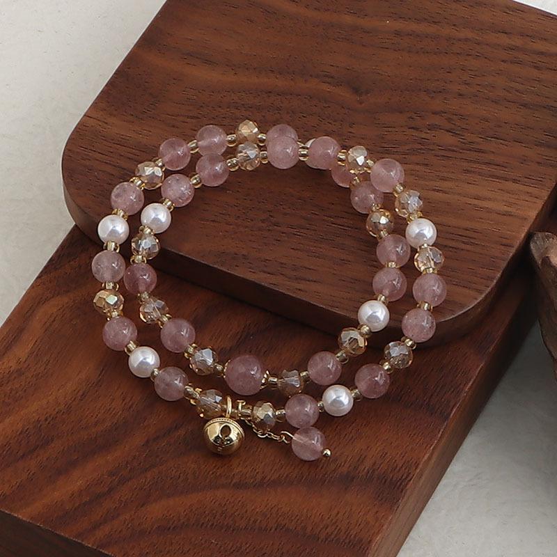Natural powder crystal strawberry crystal double circle bracelet DIY handmade round beads wholesale natural crystal bracelet popular jewelry