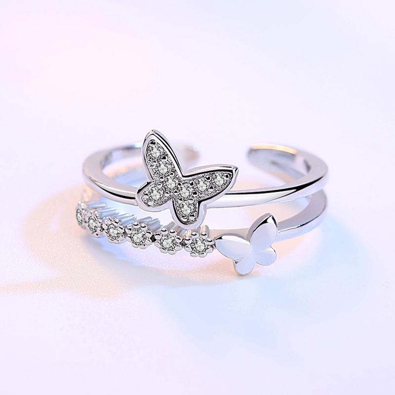 Ladies Crystal Butterfly Adjustable Open Rings Jewelry