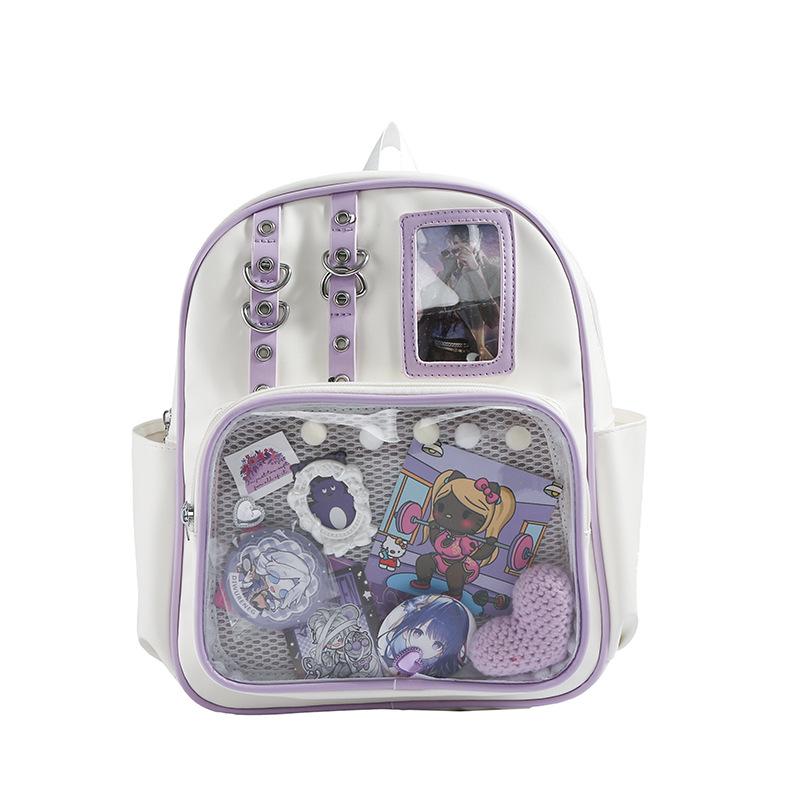 New transparent backpack high school large-capacity college student backpack pu shoulder pain bag bar pain bag women's shoulder