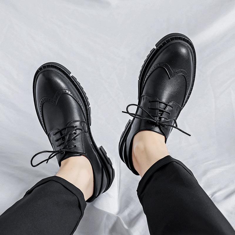 FashionBrand Men Shoes Formal Dress Shoe Black Leather Shoes Men Lace Up Platform Business Casual Shoes for Men Wedding Party Office