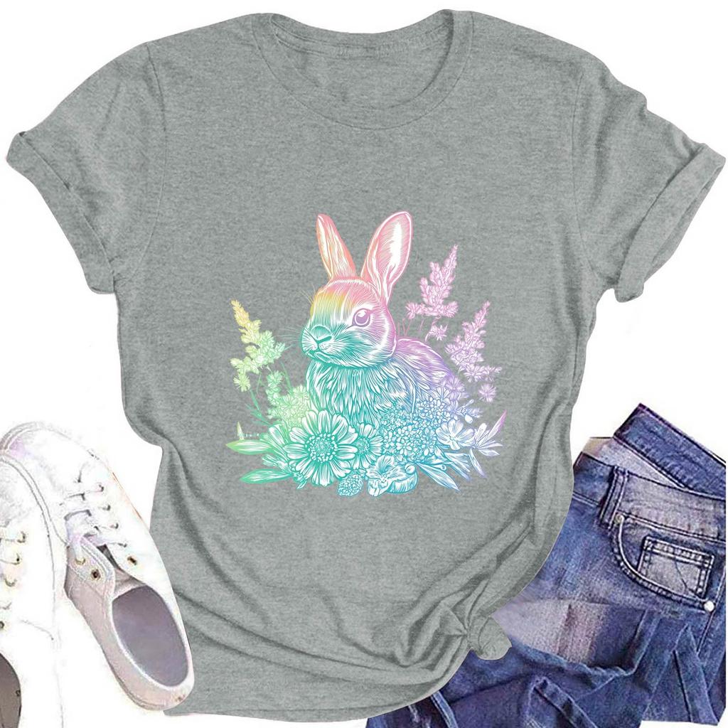 Dámské módní tričko s kulatým výstřihem a krátkým rukávem s velikonočním potiskem, ležérní top