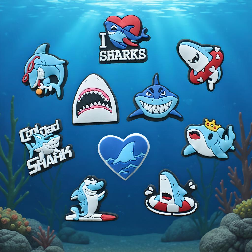 1-10PCS Cute Sharks Shoes Accessories Boys Girls Sandals Garden Shoe Buckle Decorations Fit Charm Party Gift