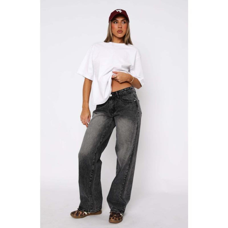 Damen Hottie Vielseitige Einfache Mittelhohe Nicht-Stretch Straight Leg Denimhose