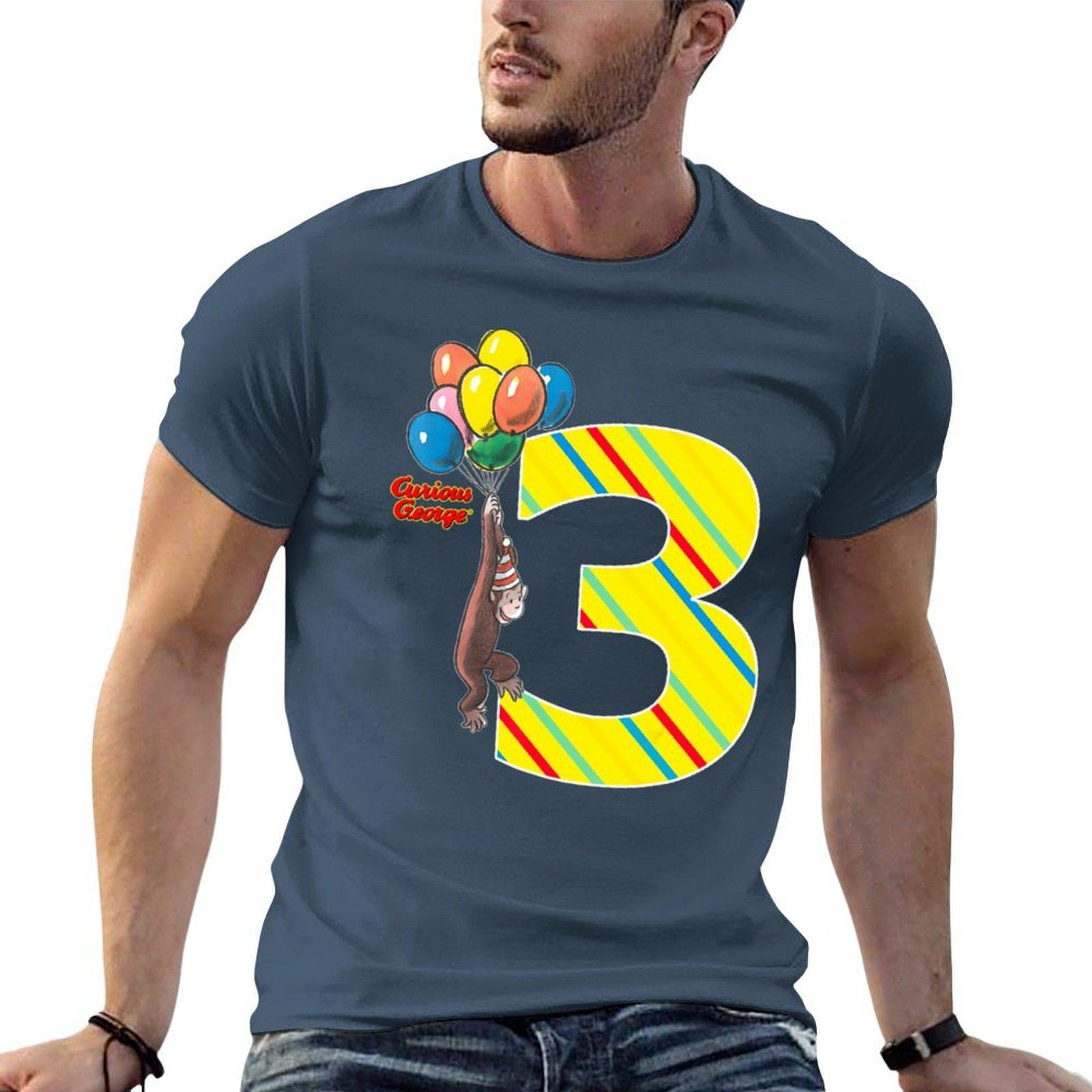Curious George Vintage 3rd Birthday Balloons Tshirt Breathable Travel Tshirt S