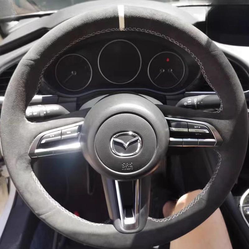 Für Mazda CX-30 CX30 Mazda 3 Axela Handgenähtes Wildleder rutschfestes Auto-Lenkradbezug