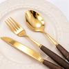4/5pcs Western Wooden Handle Dinnerware Set Mirror Gold Stainless Steel Tableware Set Knife Fork Coffee Spoon Table Silverware
