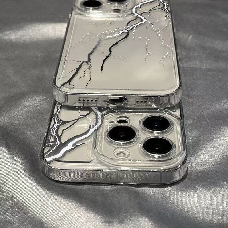 Simple Black and White Lightning Suitable for Iphone17promax Mobile Phone Case Transparent Apple 15 Anti-drop 14pro13/16