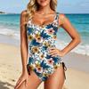 Swimsuit for Women Tropical Floral Print Bathing Suit with Adjustable Side Drawstring Scoop Neck Swimwear