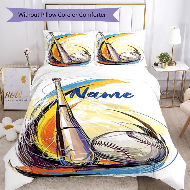 Set Biancheria da Letto Baseball con Nome Personalizzato 3 Pezzi Copripiumino Chiusura Include 1 Copripiumino e 2 Federe, Morbido e Confortevole per Tutte le Stagioni.