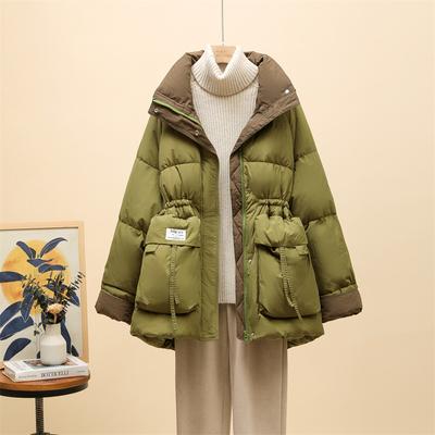 2024 Inverno Versão Coreana Médio e Longo Engrossado Contrastando Down Jaqueta Feminina Solta Moda Versátil Pequeno Top