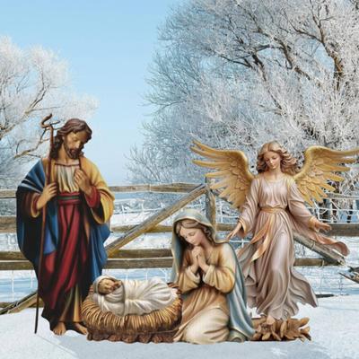 1 Set Wooden Nativity Garden Stakes Christmas Outdoor Joseph Mary Baby Jesus Decorations Holy Family Stakes for Yards Lawns Decor