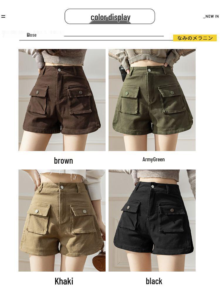 2026 Summer American Retro High Waist Wide Leg Cargo Denim Shorts for Women