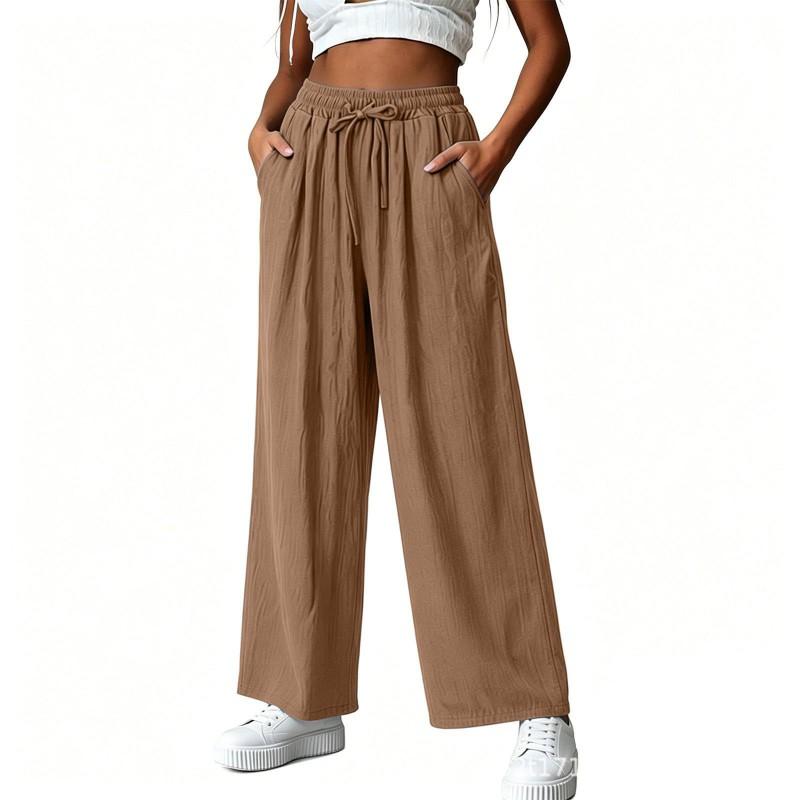 Womens High-Waisted Wide Leg Pants With Drawstring Waist Loose Fit Casual Trousers 2026