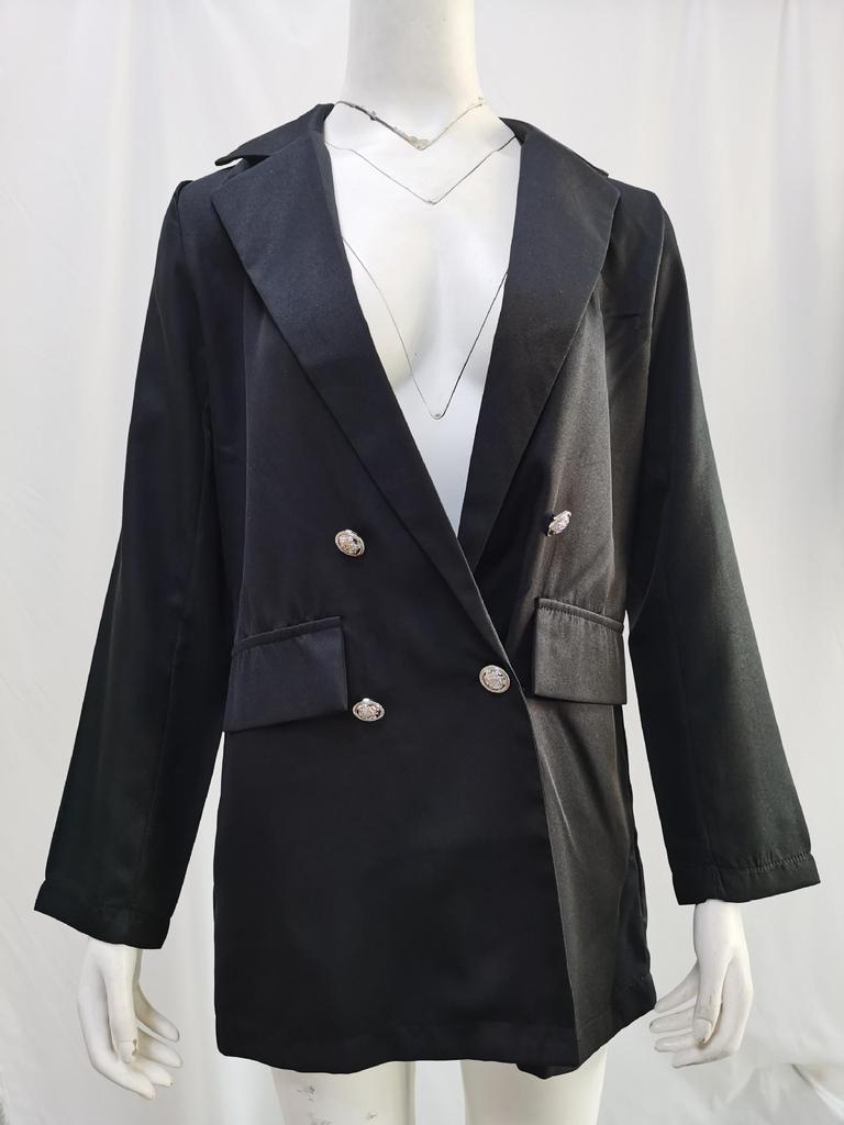 European & American Fashion Lapel Cardigan Mid-length Temperament Suit Jacket for Women
