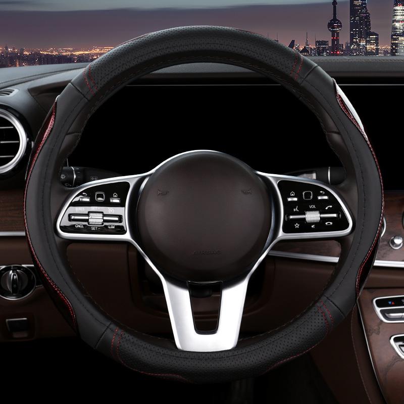 

Чехол на руль из натуральной кожи для Volkswagen Sagitar, Magotan, Teramont, Tiguan - Всесезонный универсальный размер Glowing Brown D-shape - MC