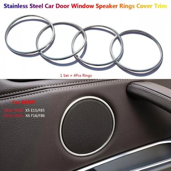 For BMW X5 X6 F15 F16 2014-2018 Silver Inner Door Speaker Ring Cover Trim 4PCS