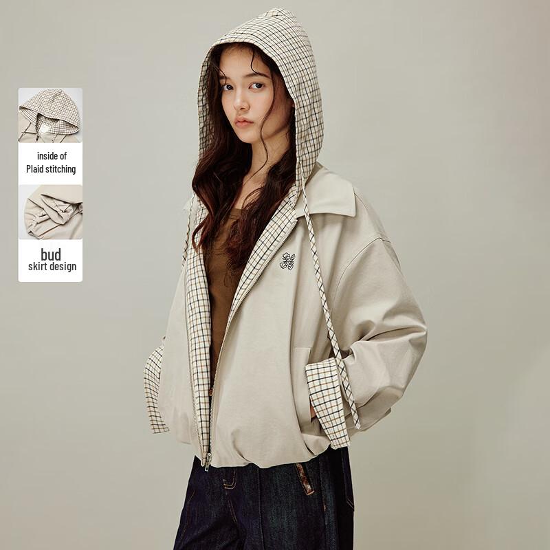 

INMAN Women s Color-Block Plaid Hooded Short Jacket S