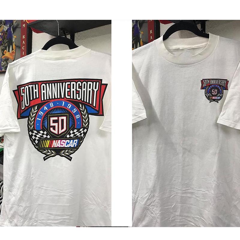 2024 NEW Nascar 50th Anniversary Peripheral Printed Short Sleeve Men's and Women's Aramco Khaki Loose Cotton T-shirt