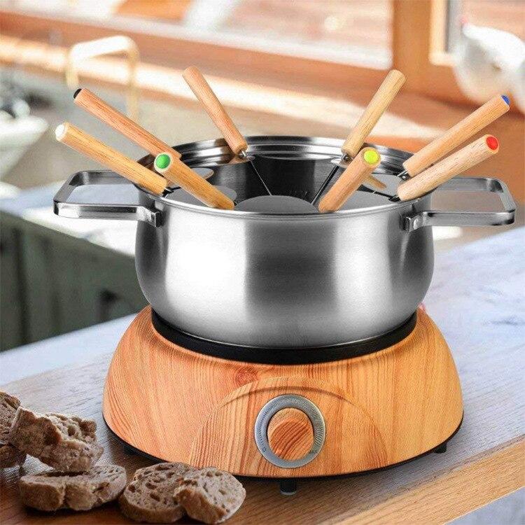 6Pcs/set Stainless Steel Chocolate Fork Hot Pot Forks Wooden Cheese Fruit Dessert Fork Fondue Melting Skewer Kitchen Accessories