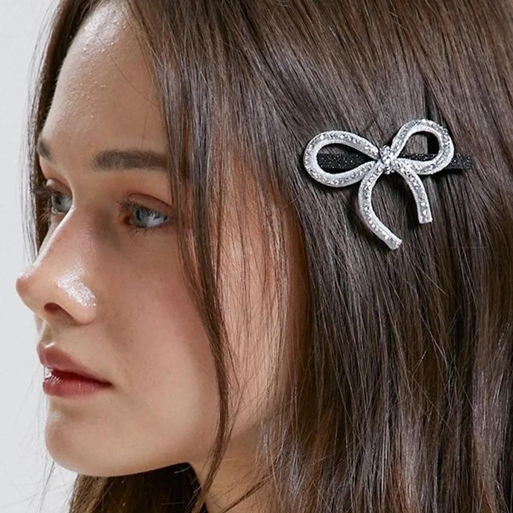 Austrian Crystal Ribbon Side Claw Clip JP-24-412CC Silver