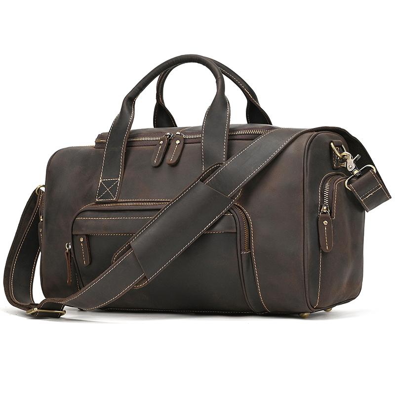 New Fashion Genuine Leather Men's Travel Bag Cowhide Luggage Bag For Man Crazy Horse Leather Crossbody Hand Luggage Shoulder Bag