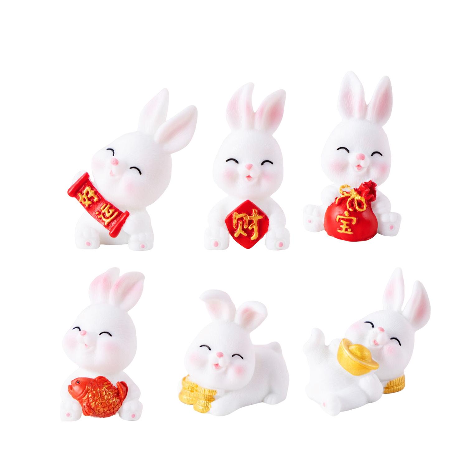 

6Pcs Mini Rabbit Ornament Resin Craft Bunny for Desktop Garden Scene Decor Tiny Animal Statue Collection Gift Idea New Year